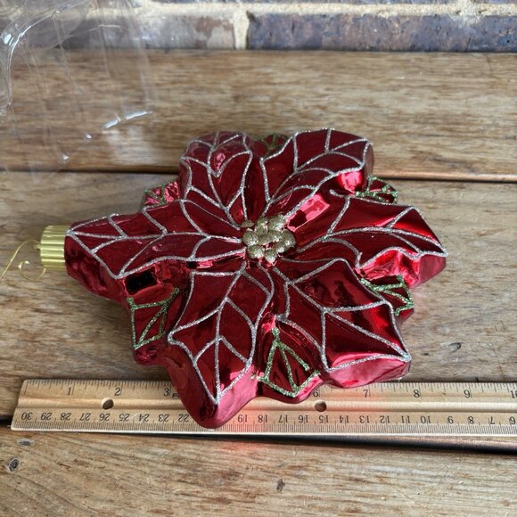 Jumbo Shatterproof Christmas Ornament Poinsettia 8.5”x7.5” - Picture 5 of 6